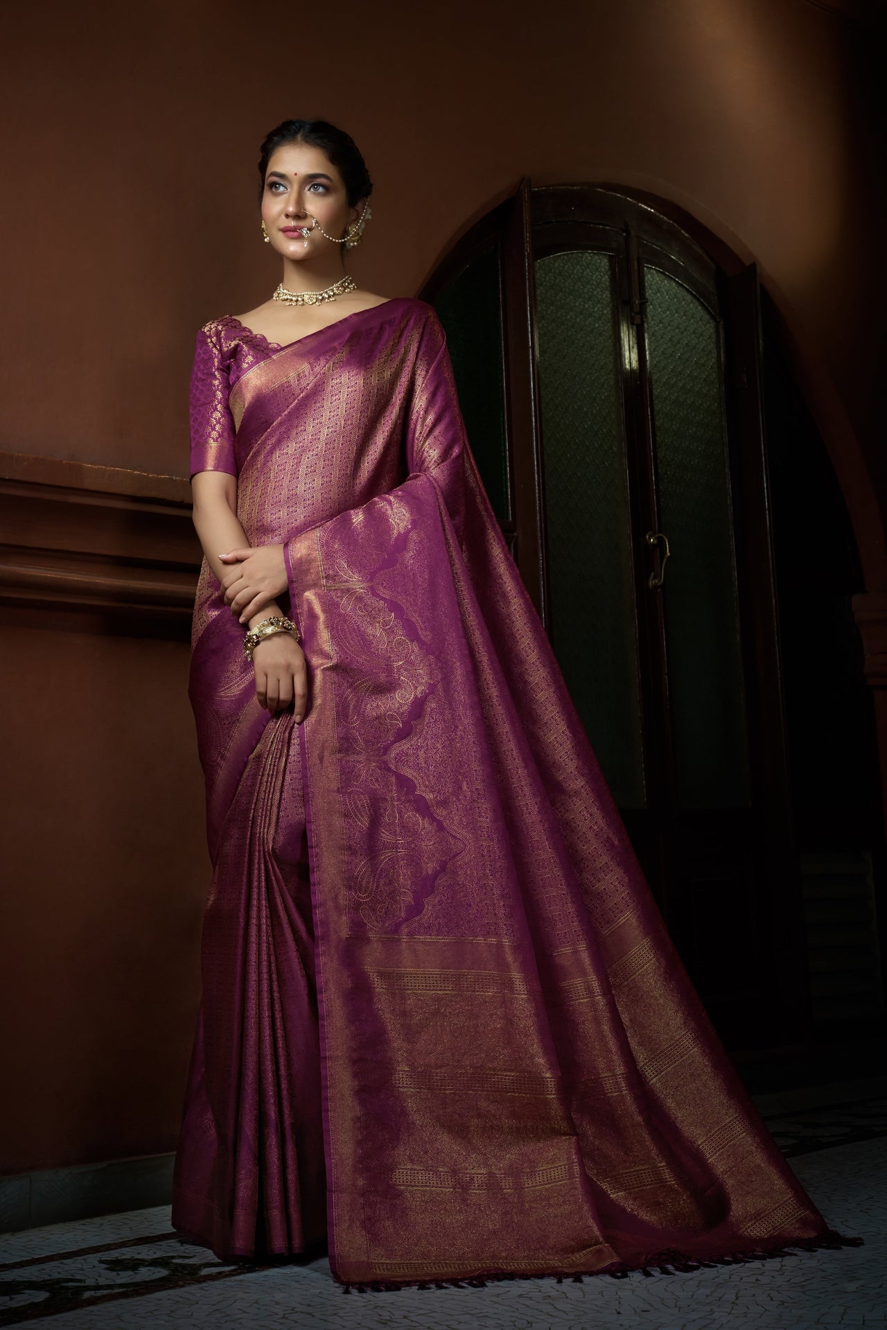 Vardha Tyrian Purple Golden Zari Kanjeevaram Silk Saree