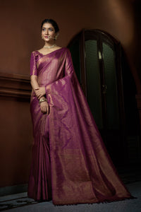 Thumbnail for Vardha Tyrian Purple Golden Zari Kanjeevaram Silk Saree