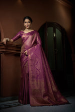 Thumbnail for Vardha Tyrian Purple Golden Zari Kanjeevaram Silk Saree