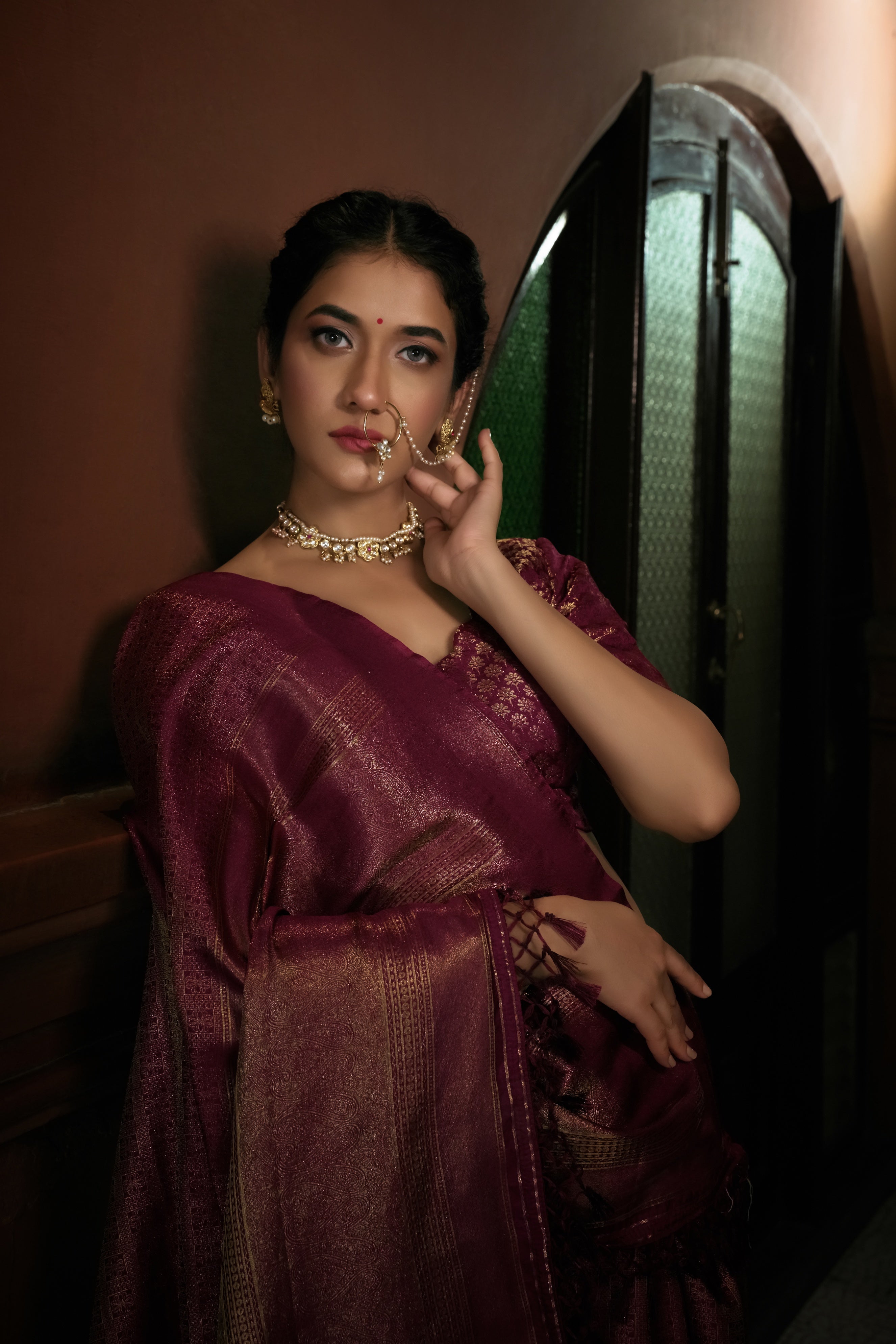 Vardha Tyrian Purple Golden Zari Kanjeevaram Silk Saree