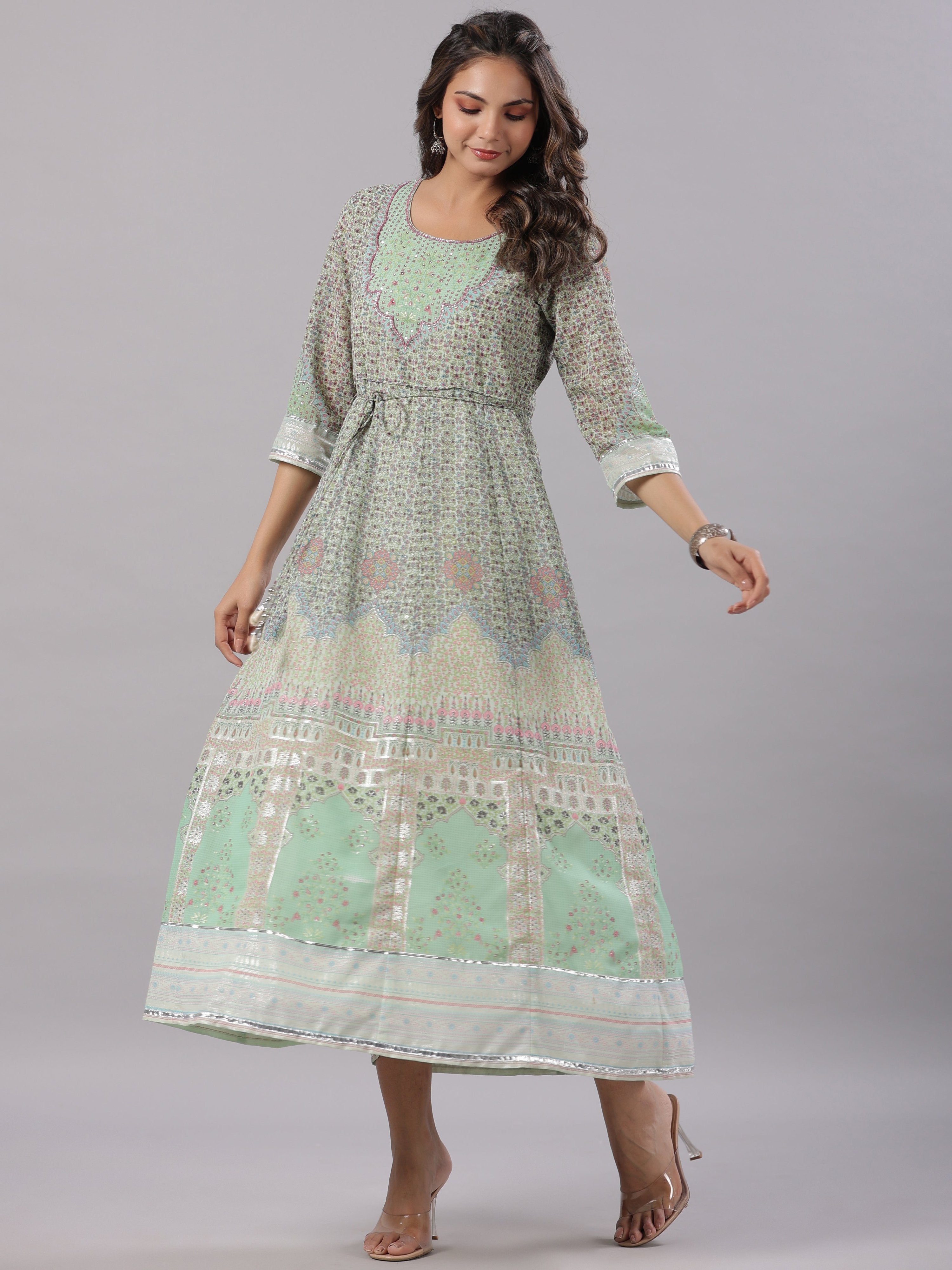 Juniper Women Green Georgette Printed Maxi Dress - Distacart