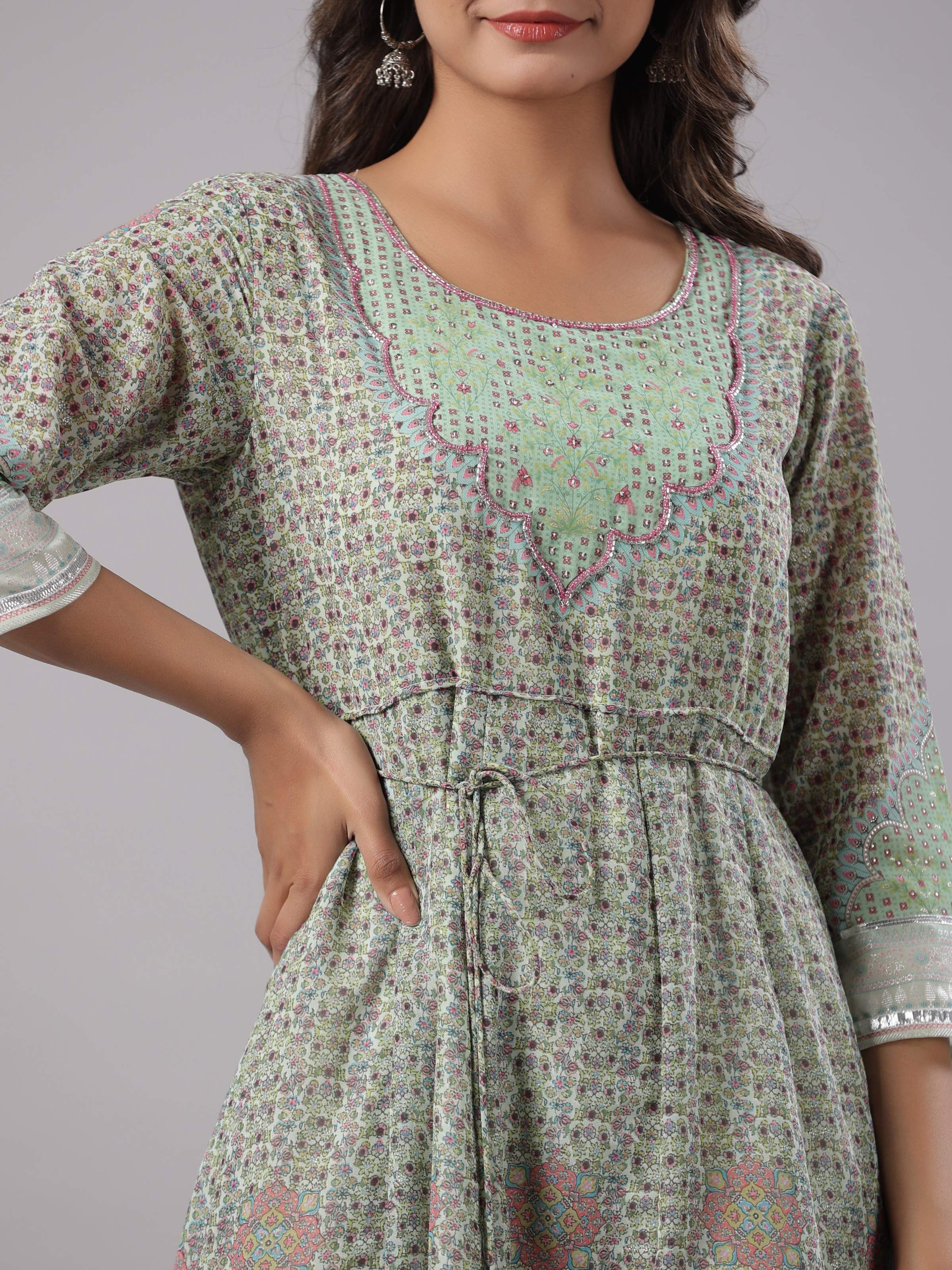 Juniper Women Green Georgette Printed Maxi Dress - Distacart