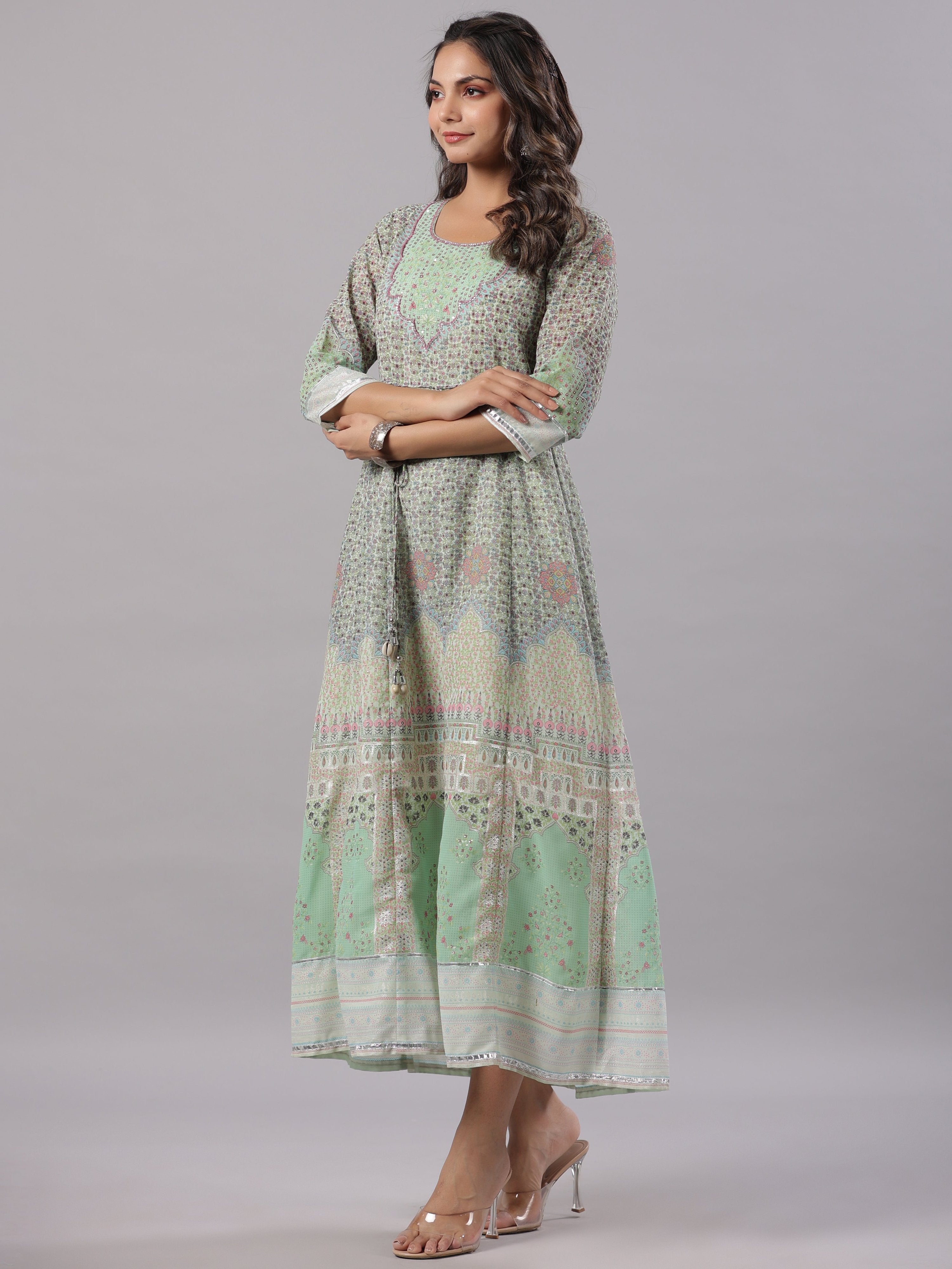 Juniper Women Green Georgette Printed Maxi Dress - Distacart