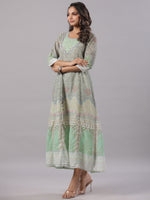 Thumbnail for Juniper Women Green Georgette Printed Maxi Dress - Distacart
