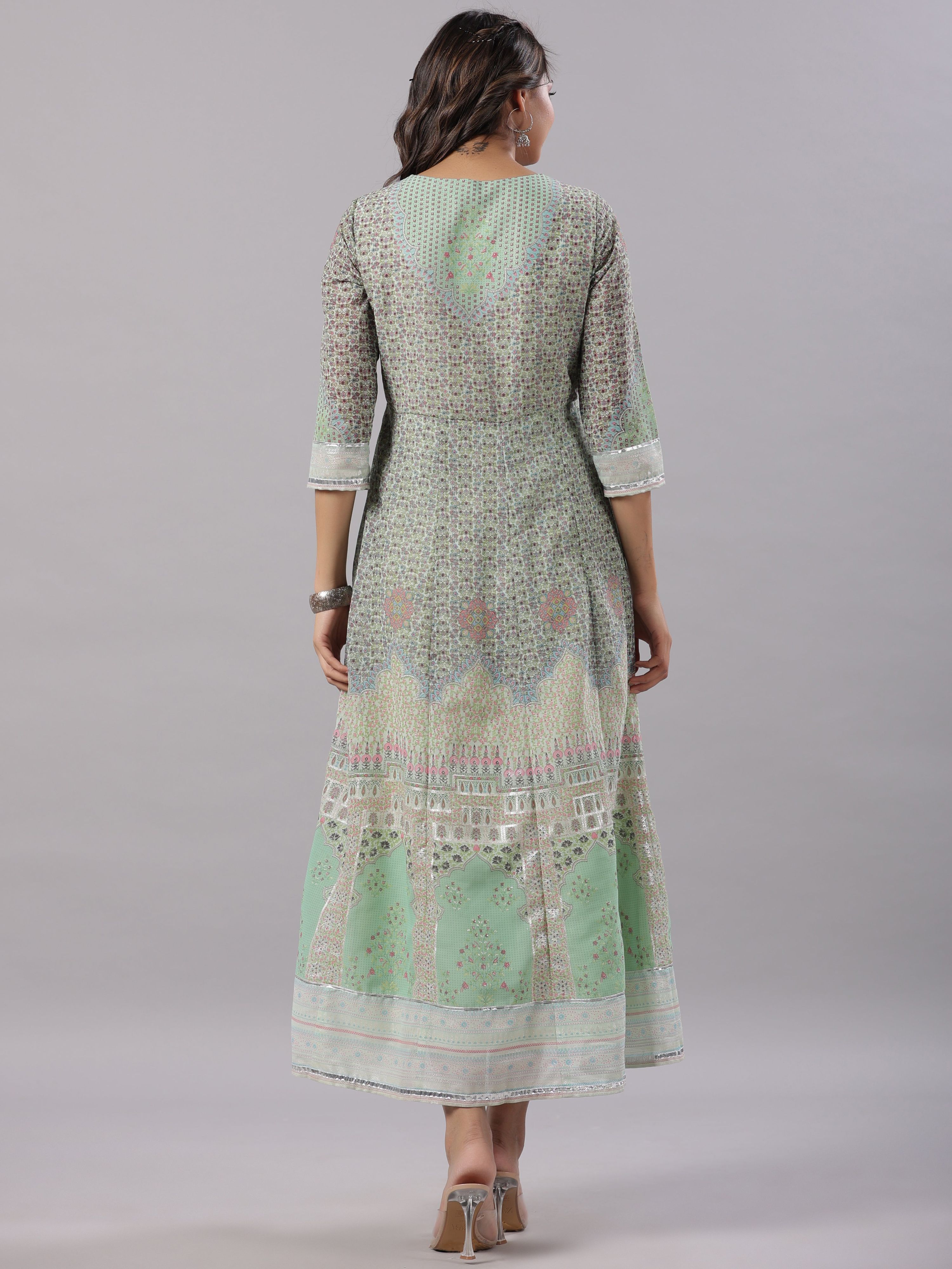 Juniper Women Green Georgette Printed Maxi Dress - Distacart