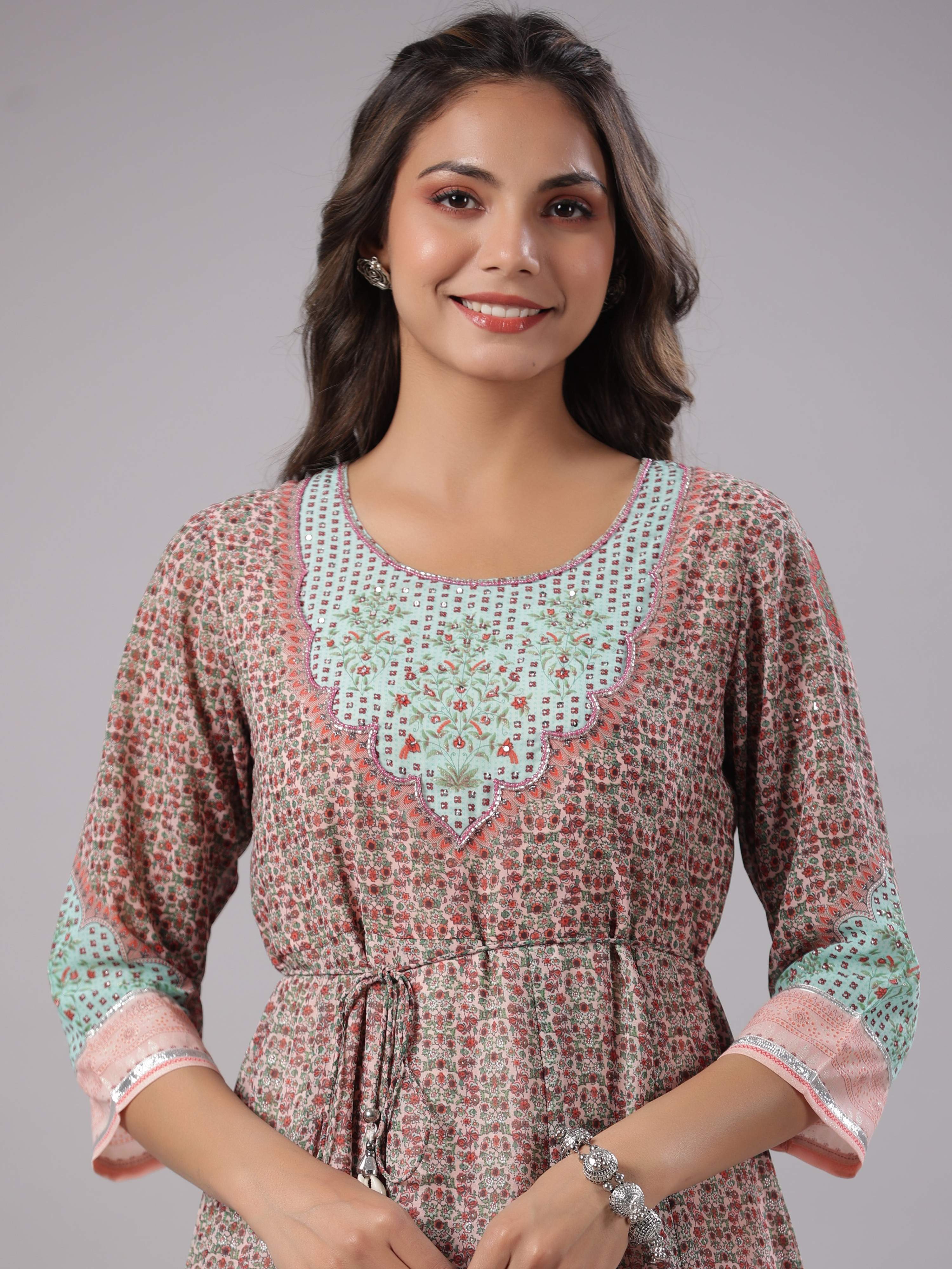 Juniper Women Peach Georgette Printed Maxi Dress - Distacart