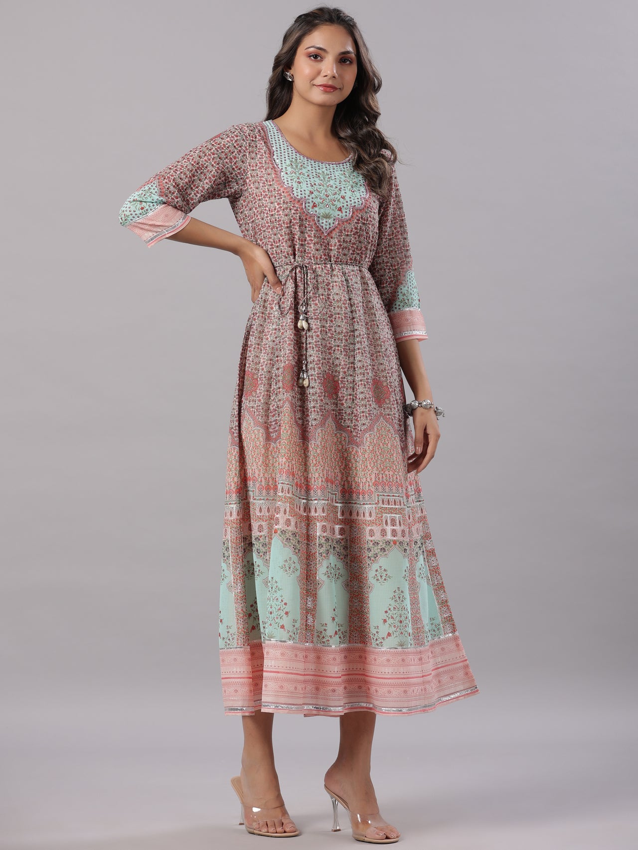 Juniper Women Peach Georgette Printed Maxi Dress - Distacart