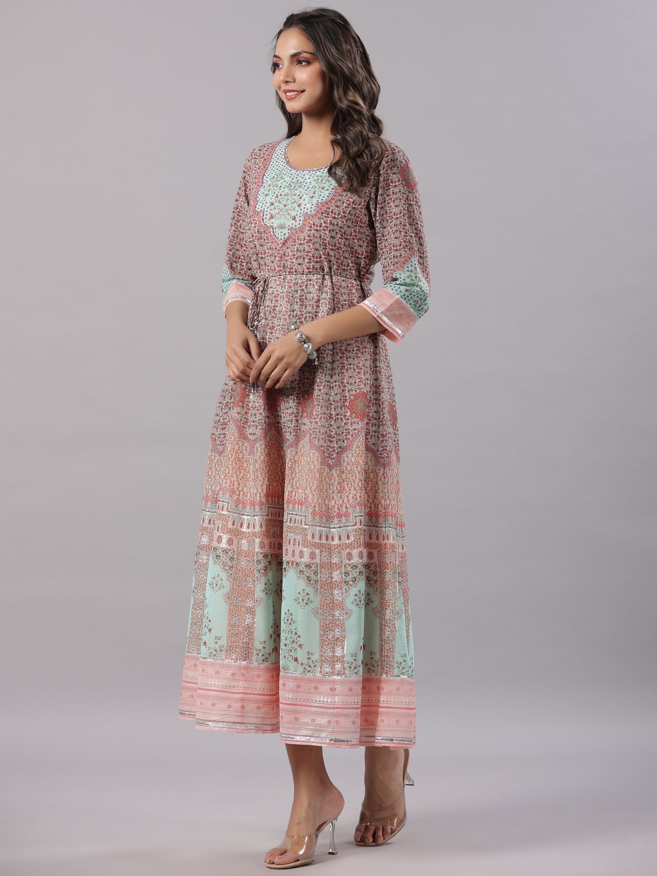 Juniper Women Peach Georgette Printed Maxi Dress - Distacart