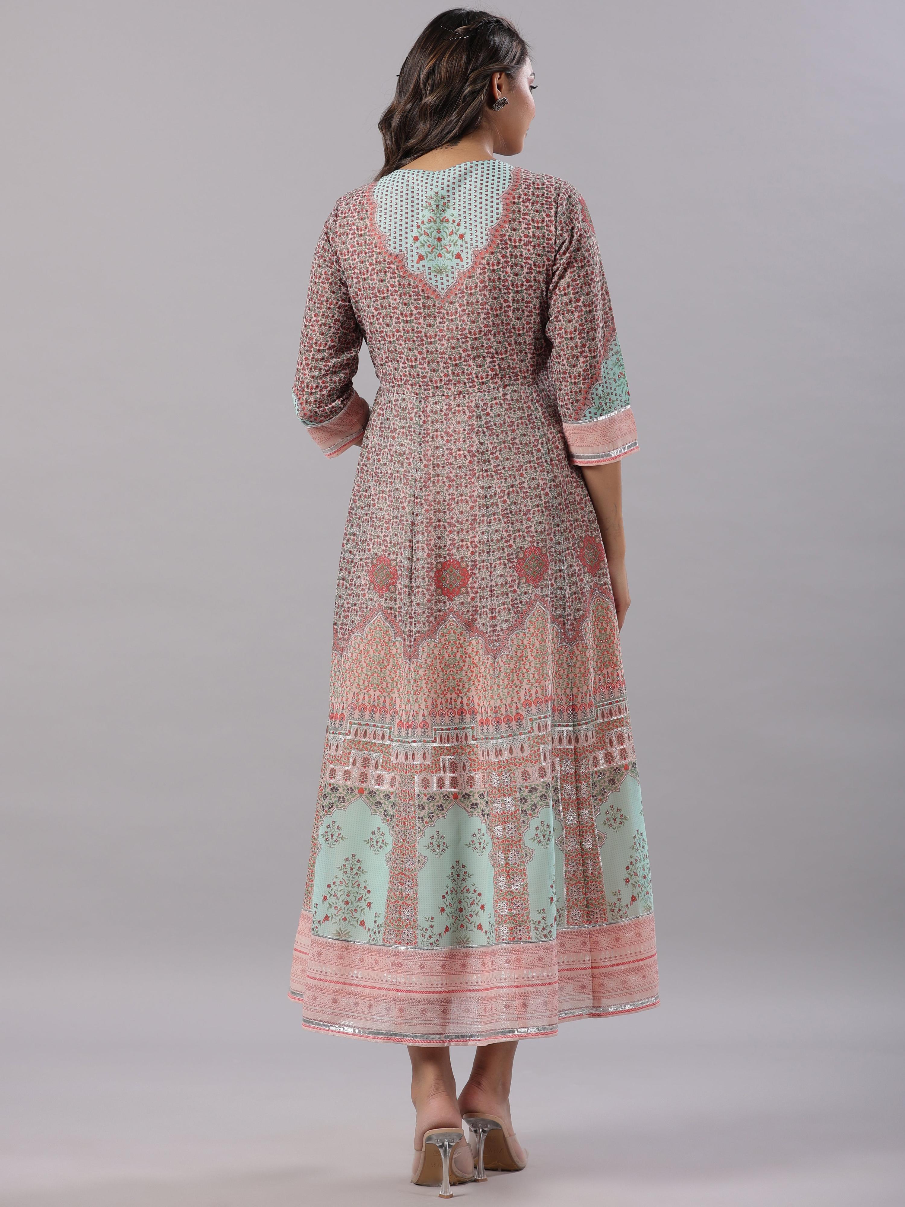 Juniper Women Peach Georgette Printed Maxi Dress - Distacart