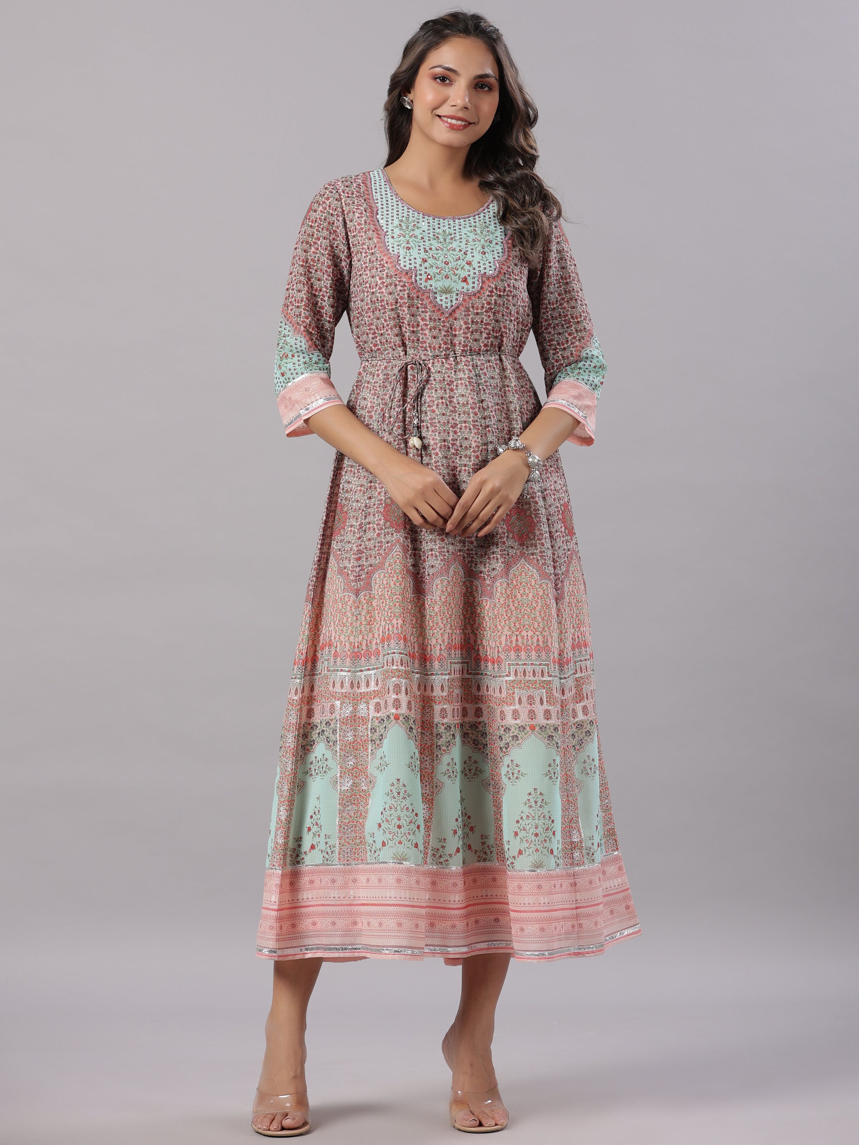 Juniper Women Peach Georgette Printed Maxi Dress - Distacart