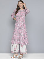 Thumbnail for HERE&NOW Women Floral Printed Regular Pure Cotton Kurta with Palazzos & With Dupatta - Distacart