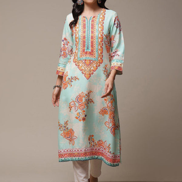Biba Ethnic Motifs Printed Notched Neck A-Line Kurta - Distacart