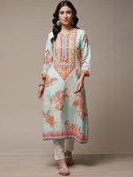 Thumbnail for Biba Ethnic Motifs Printed Notched Neck A-Line Kurta - Distacart