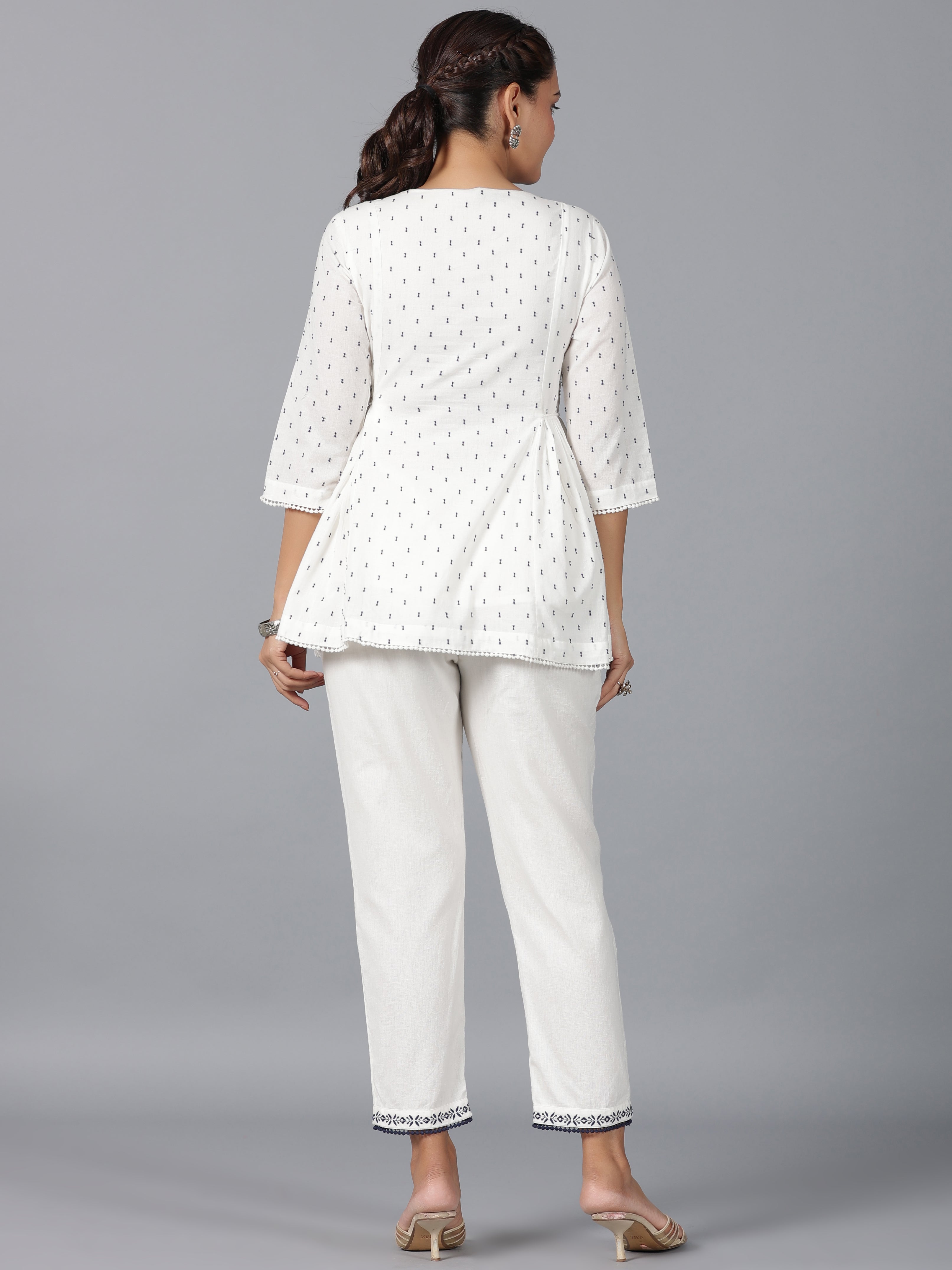 Juniper Women Off-White Cotton Dobby Embroidered Clothing Set - Distacart