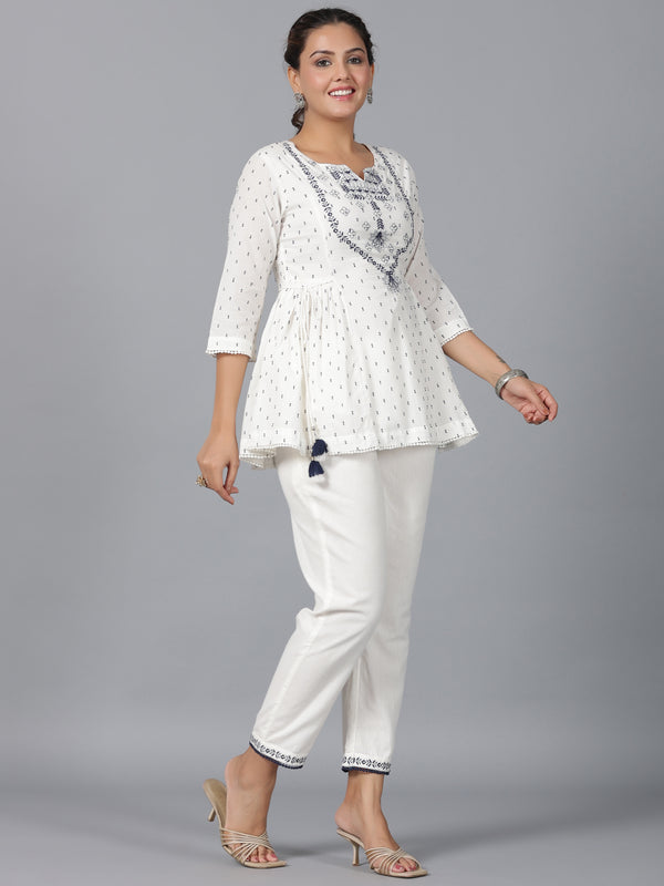 Juniper Women Off-White Cotton Dobby Embroidered Clothing Set - Distacart