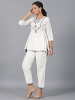 Thumbnail for Juniper Women Off-White Cotton Dobby Embroidered Clothing Set - Distacart