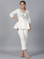 Thumbnail for Juniper Women Off-White Cotton Dobby Embroidered Clothing Set - Distacart
