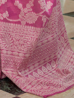 Thumbnail for Mitera Pink & White Woven Design Linen Blend Muga Saree - Distacart