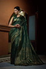 Thumbnail for Vardha Brunswick Green Golden Zari Kanjeevaram Silk Saree