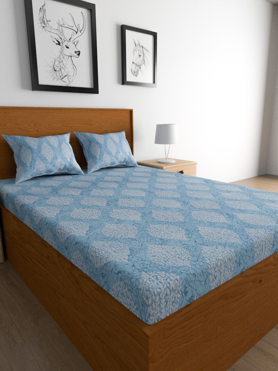 Urban Magic Blue Ethnic Motifs Printed Cotton 104 TC Queen Bedsheet With 2 Pillow Covers - Distacart