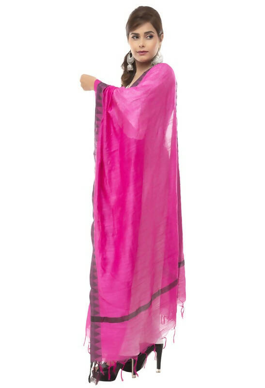 Mominos Fashion Moeza Cotton Black Temple Border Pink Dupatta - Distacart