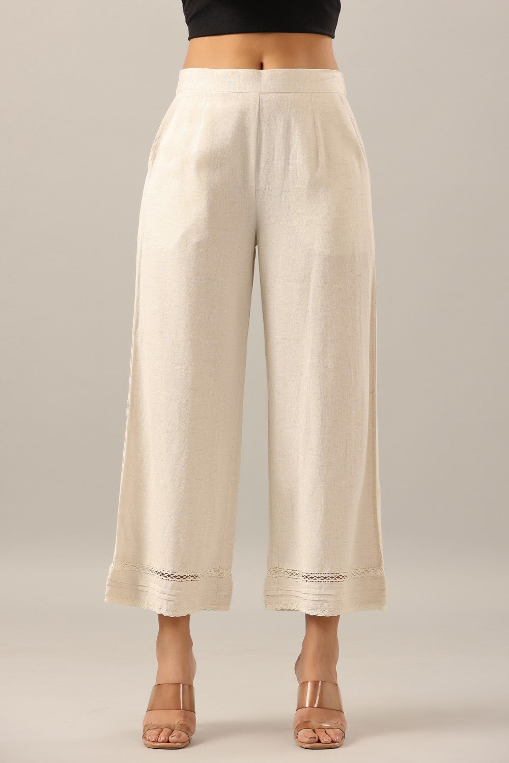 Juniper Women Off-White Rayon Flax Solid Palazzo - Distacart