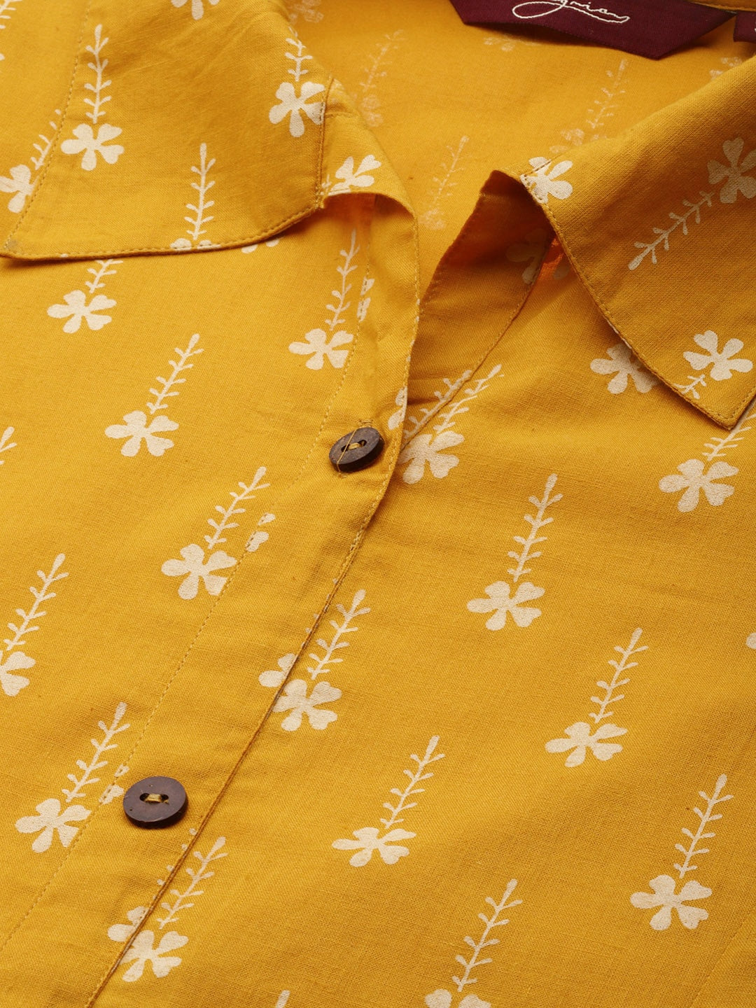 Sangria Women Mustard Yellow & White Floral Print A-Line Kurta - Distacart