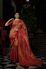 Thumbnail for Vardha Candy Apple Red Copper-Silver Zari Kanjeevaram Silk Saree