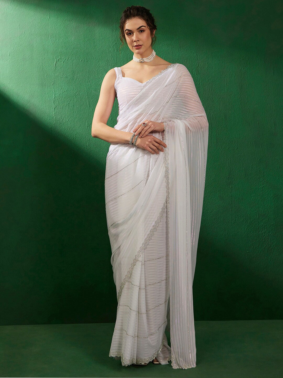 Sangria Embellished Beads & Stones Pure Georgette Saree - Distacart