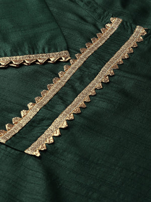 Libas Hunter Green Gotta Chanderi Kurta Set with Festive Traditional Stole - Distacart