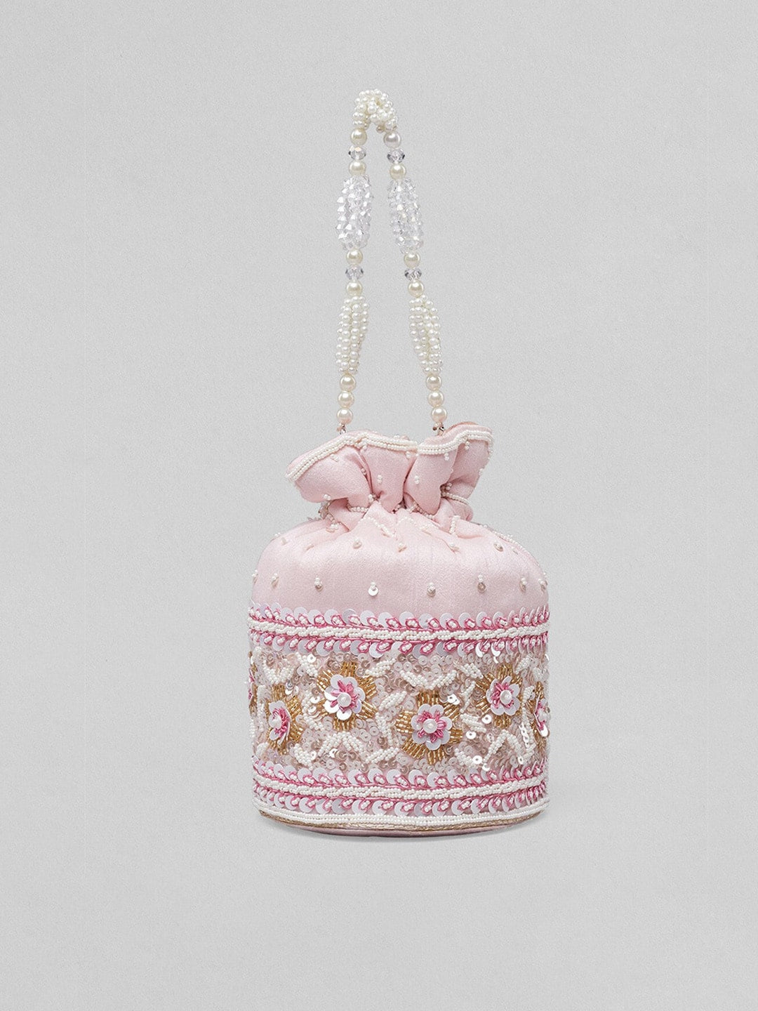 Rubans Pink & White Embroidered Potli Bag - Distacart