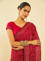 Thumbnail for Soch Floral Embroidered Zari Pure Chiffon Saree - Distacart