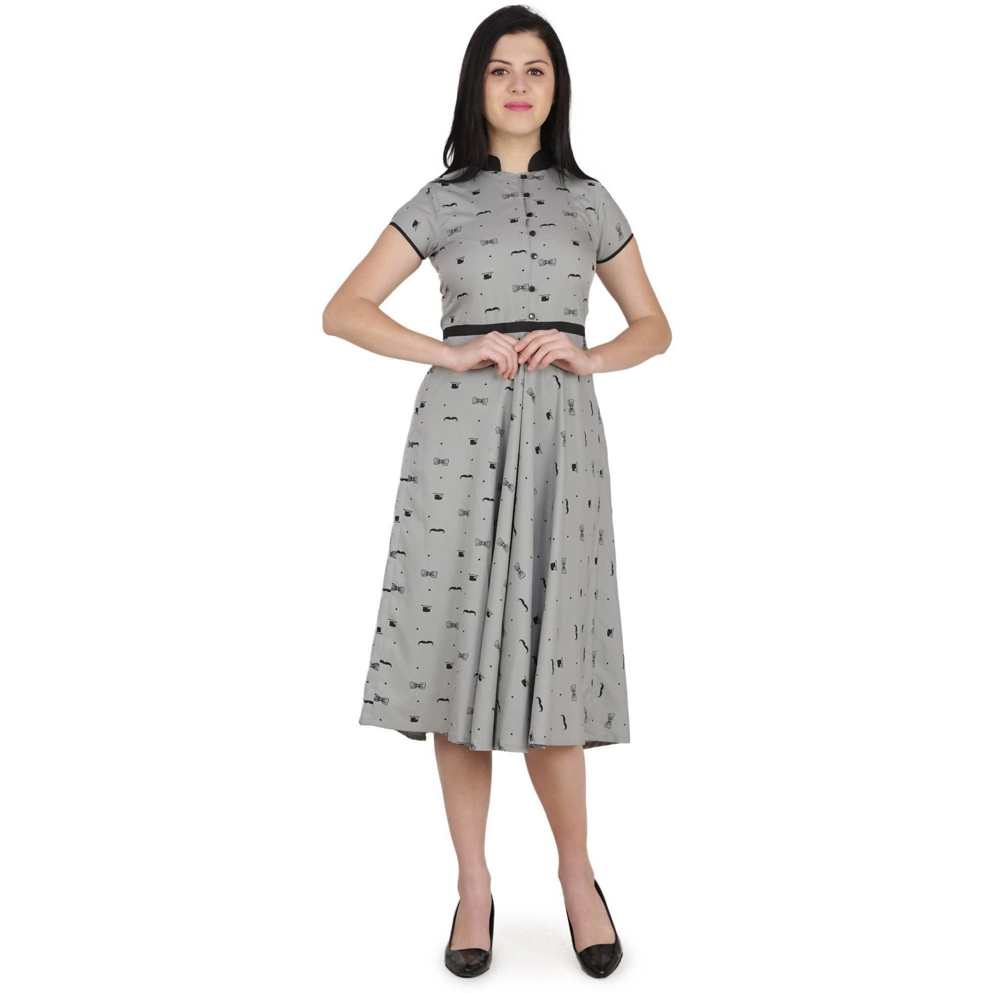 Kanoor Women's Grey Forck style Collar neck kurti