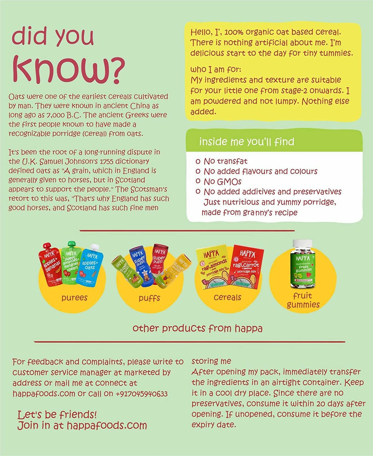 Happa Organic Baby Food Sprouted Ragi Almond Dates Porridge Mix & Oatmeal + Banana Porridge Combo - Distacart
