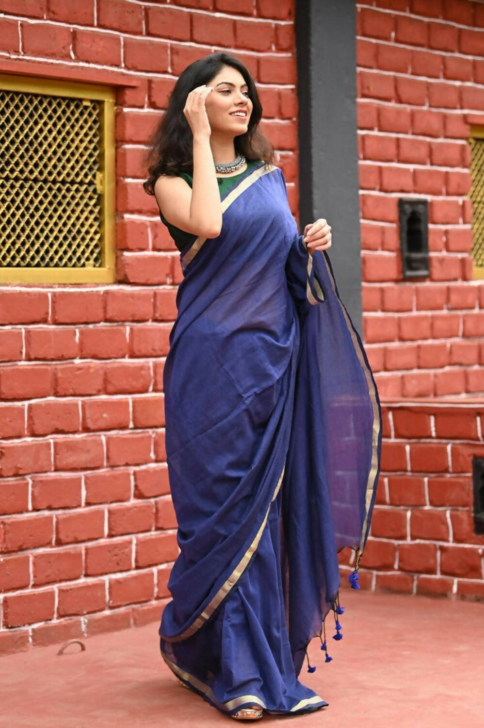 Very Much Indian Pure Cotton Handloom Saree With Intricate Borders - Violet - Distacart