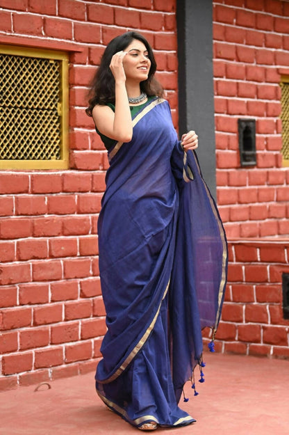 Very Much Indian Pure Cotton Handloom Saree With Intricate Borders - Violet - Distacart