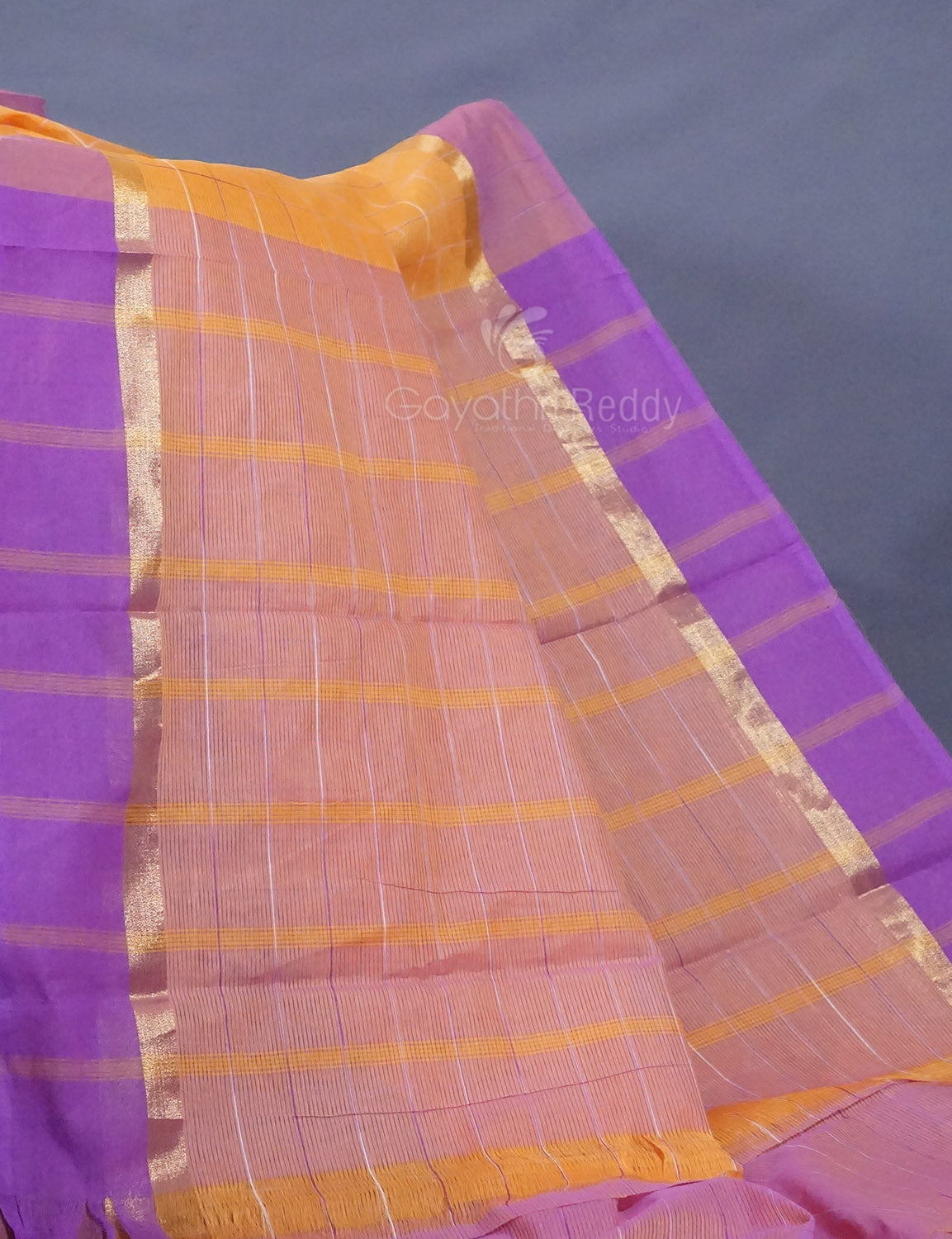 Dual Shade of Orange And Purple Pure Mangalgiri Cotton By Gayathri Reddy Designer Studio - Distacart