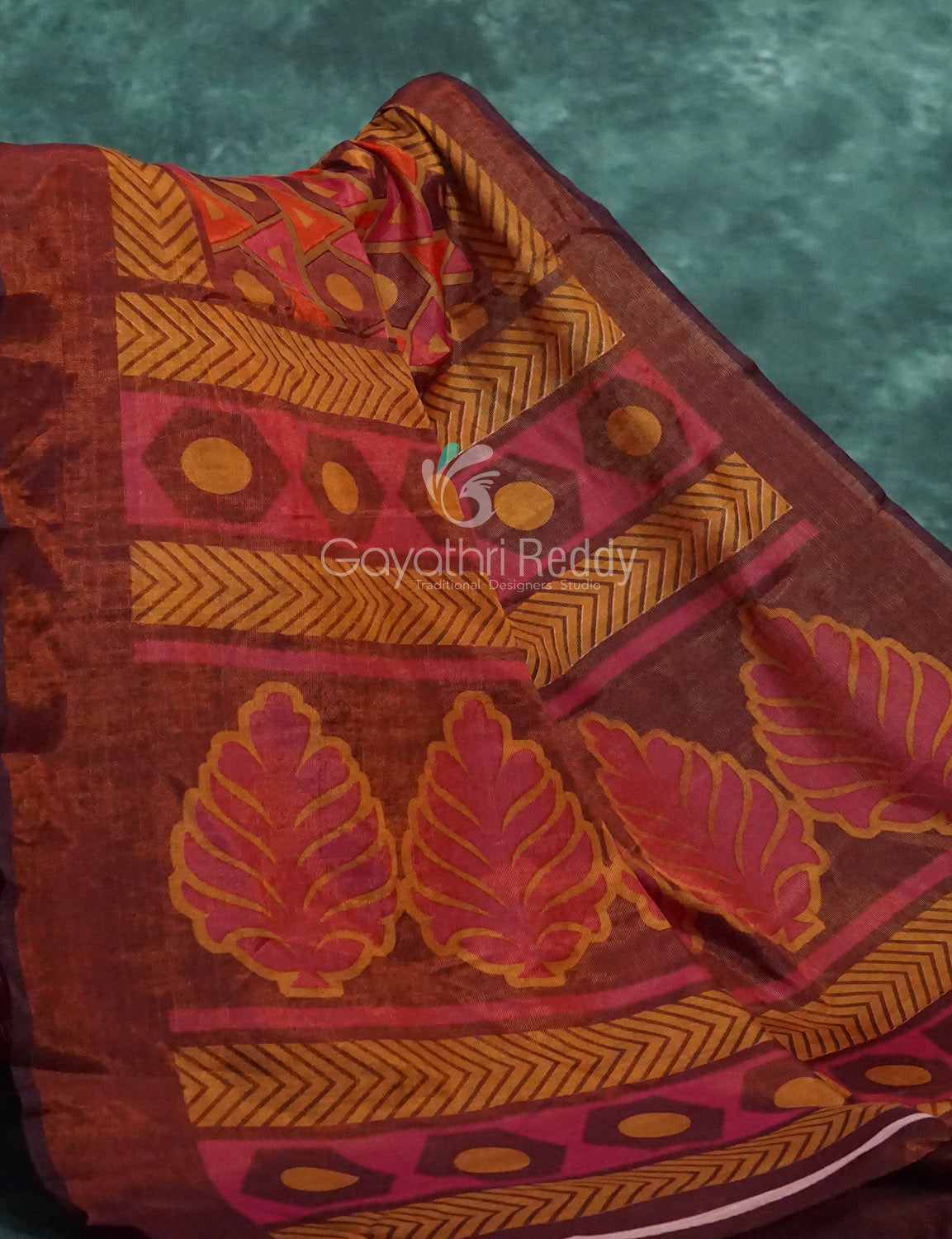 Orange And Henna Brown Colour With Geometrical Print Semi Chanderi Saree. By Gayathri Reddy Designer Studio - Distacart