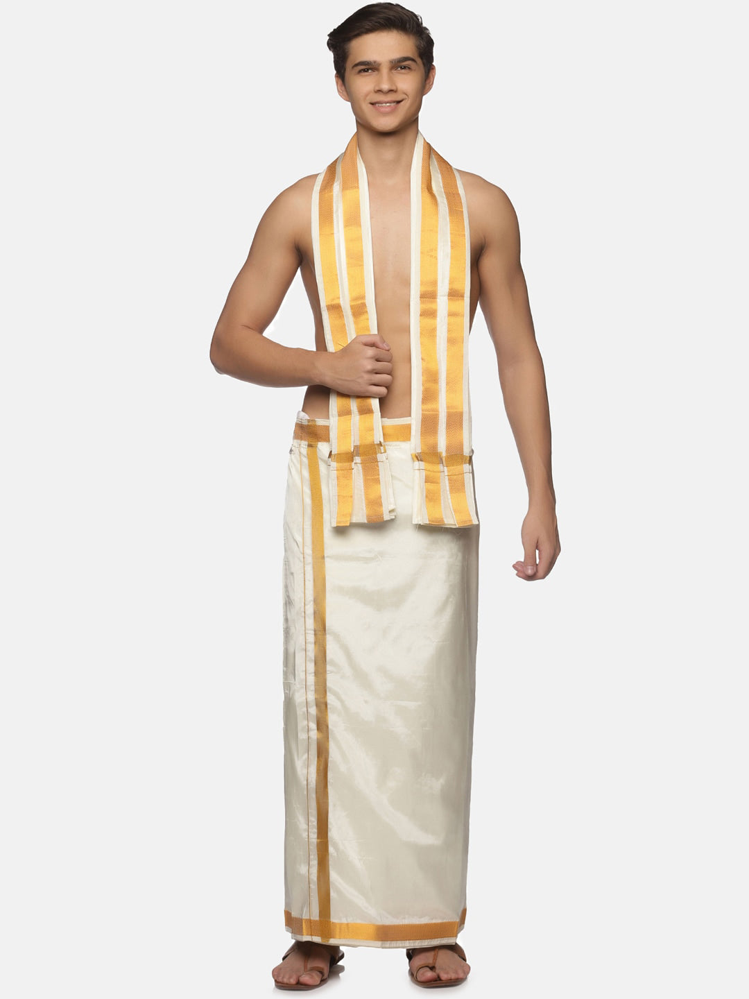 Sethukrishna Cream-Coloured Solid Dhotis For Men - Distacart