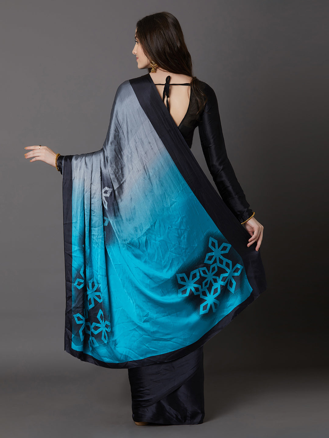 Mitera Black & Blue Poly Crepe Printed Saree - Distacart