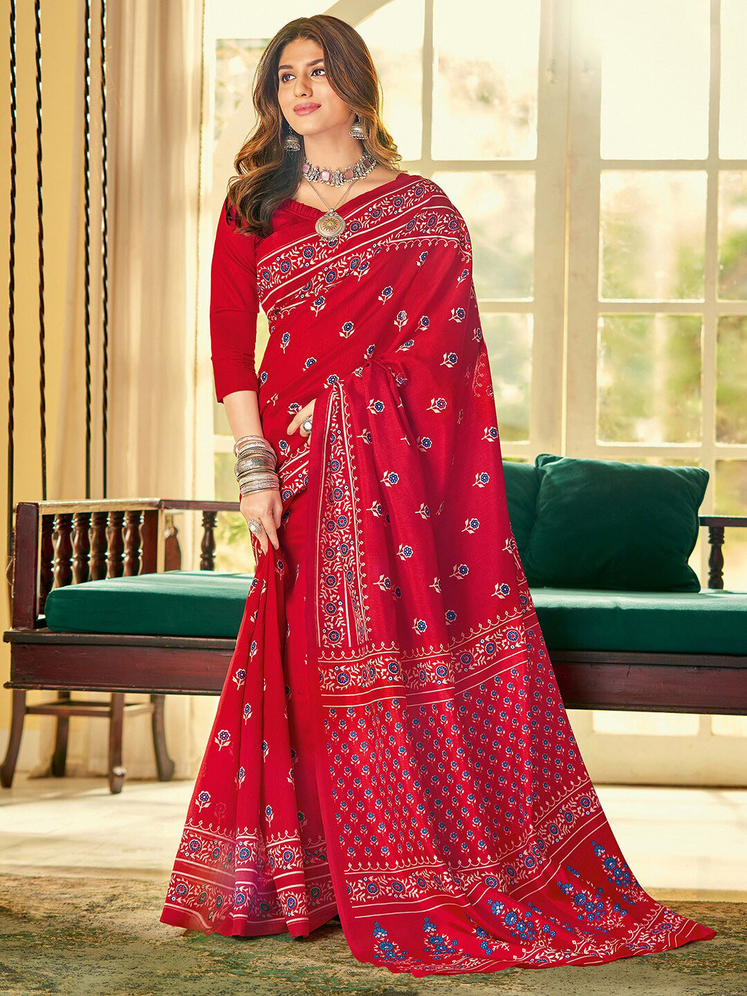 Kalini Floral Printed Dabu Saree - Distacart