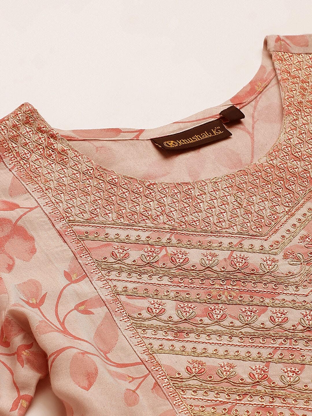 Khushal K Floral Printed Thread Work Sequined Kurta with Palazzos & Dupatta - Distacart