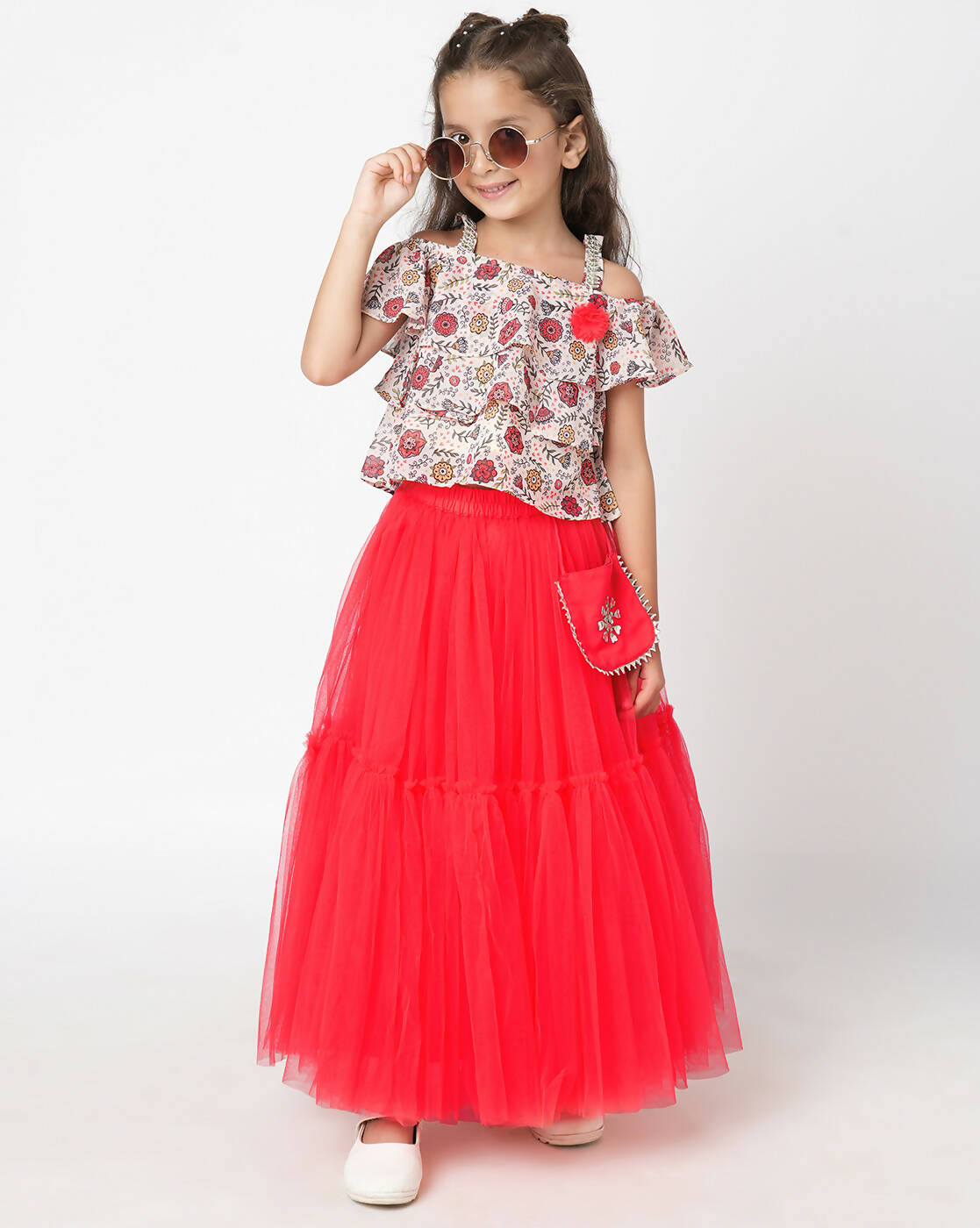 Lil Drama Girls Choli With Ghaghra Set - Red - Distacart