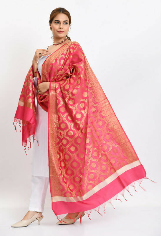 Mominos Fashion Moeza Women's Banarsi Silk All Over Woven Design Pink Dupatta - Distacart