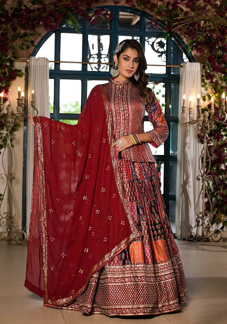 Women's Wedding Traditional Multi Dull Satin Lehenga Choli - Kaushlya - Distacart