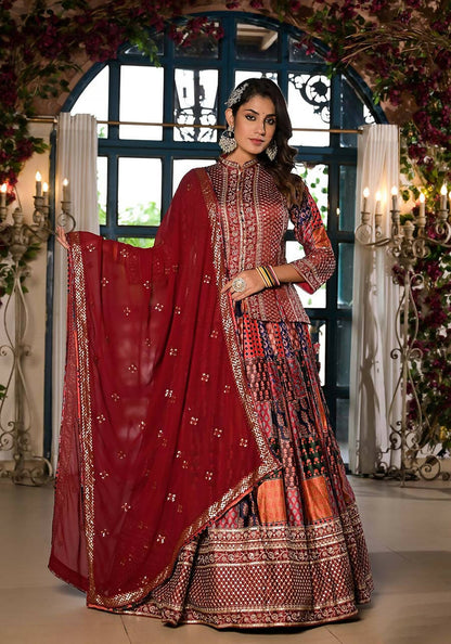 Women's Wedding Traditional Multi Dull Satin Lehenga Choli - Kaushlya - Distacart