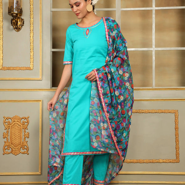 Pomcha Jaipur Blue Saadgi Phulwari Straight Suit Set - Distacart