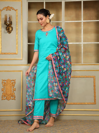 Pomcha Jaipur Blue Saadgi Phulwari Straight Suit Set - Distacart