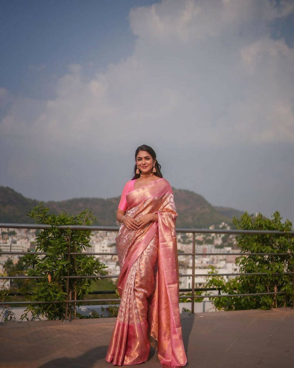 DEIANA'S Beautiful Golden Jari with New Design Soft Lichi Silk Saree - Pink - Distacart