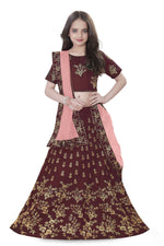 Thumbnail for Dwiden Maroon Baby Doll Tafetta Sattin Semi-Stitched Girl's Lehenga Choli - Distacart